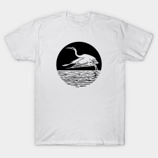 Great Blue Heron Flying in front of Sun T-Shirt